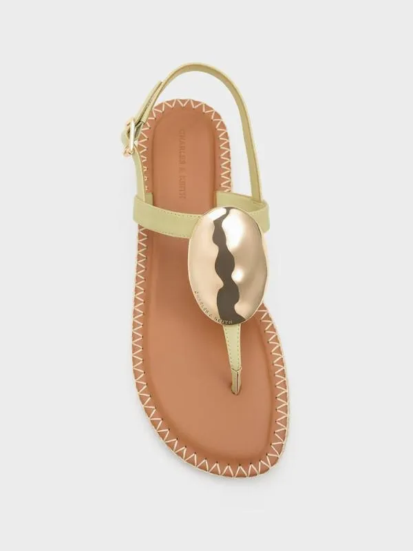 Women Metallic Oval Espadrille Sandals 8211 Lime CHARLES and KEITH Sandals