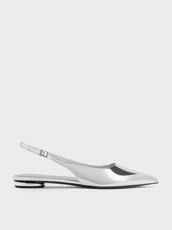 Women Metallic PointedToe Slingback Flats 8211 Silver CHARLES and KEITH Ballet Flats Women Metallic PointedToe Slingback Flats 8211 Silver CHARLES and KEITH Ballet Flats