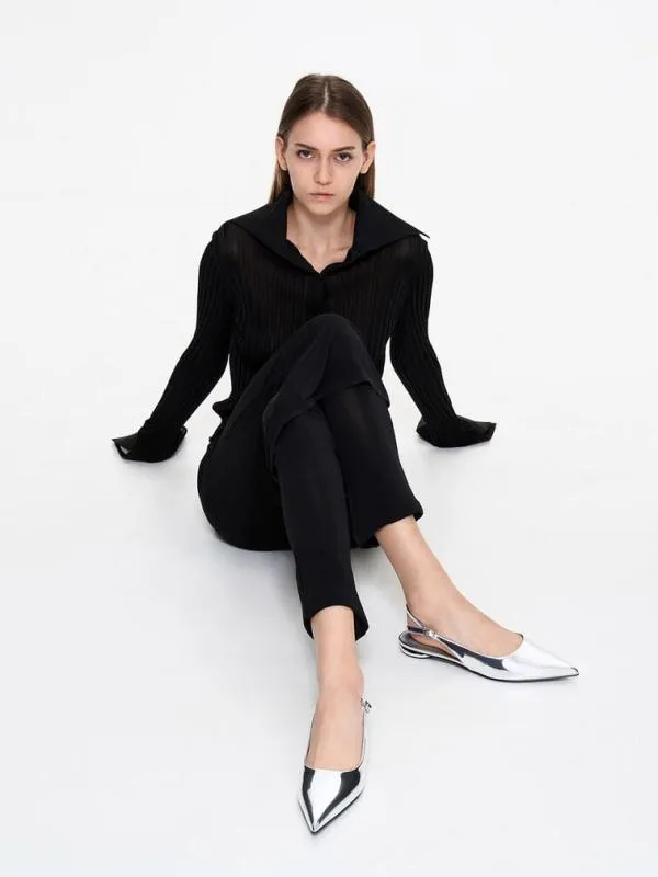 Women Metallic PointedToe Slingback Flats 8211 Silver CHARLES and KEITH Ballet Flats
