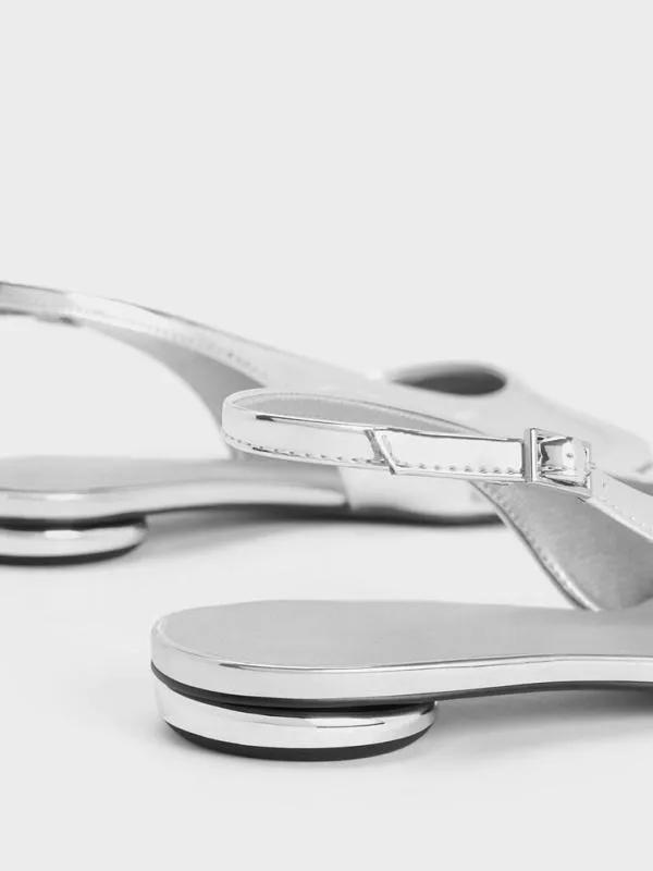 Women Metallic PointedToe Slingback Flats 8211 Silver CHARLES and KEITH Ballet Flats