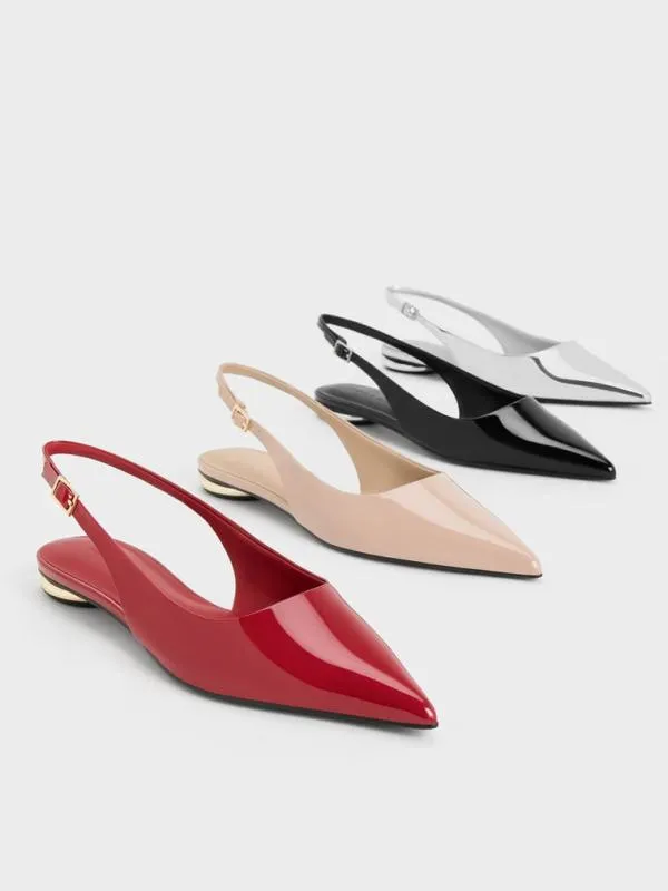 Women Metallic PointedToe Slingback Flats 8211 Silver CHARLES and KEITH Ballet Flats