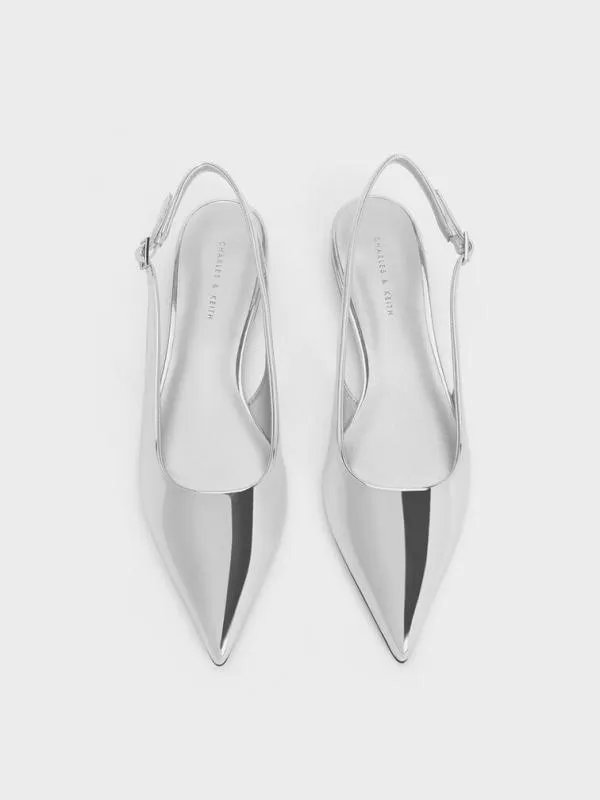 Women Metallic PointedToe Slingback Flats 8211 Silver CHARLES and KEITH Ballet Flats