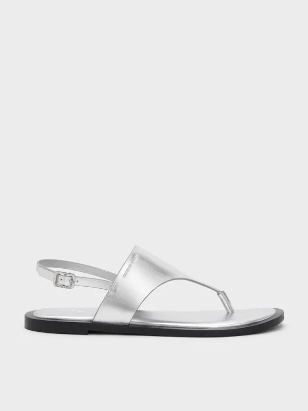 Women Metallic VStrap Slingback Thong Sandals 8211 Silver CHARLES and KEITH Sandals Women Metallic VStrap Slingback Thong Sandals 8211 Silver CHARLES and KEITH Sandals