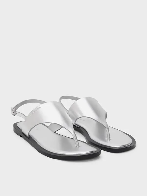 Women Metallic VStrap Slingback Thong Sandals 8211 Silver CHARLES and KEITH Sandals
