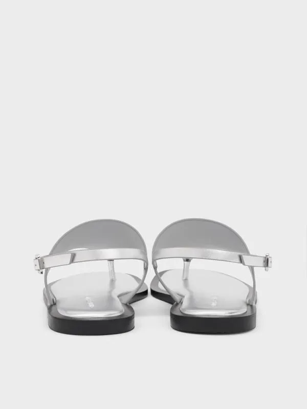 Women Metallic VStrap Slingback Thong Sandals 8211 Silver CHARLES and KEITH Sandals