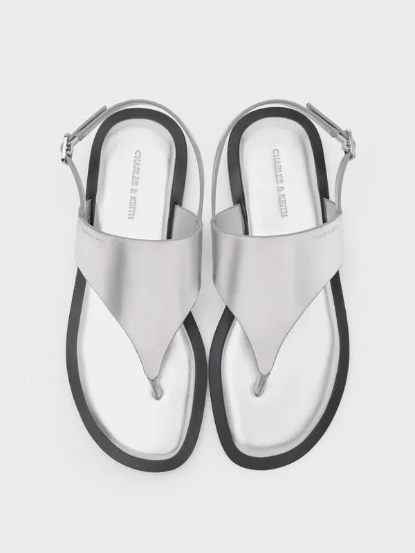 Women Metallic VStrap Slingback Thong Sandals 8211 Silver CHARLES and KEITH Sandals