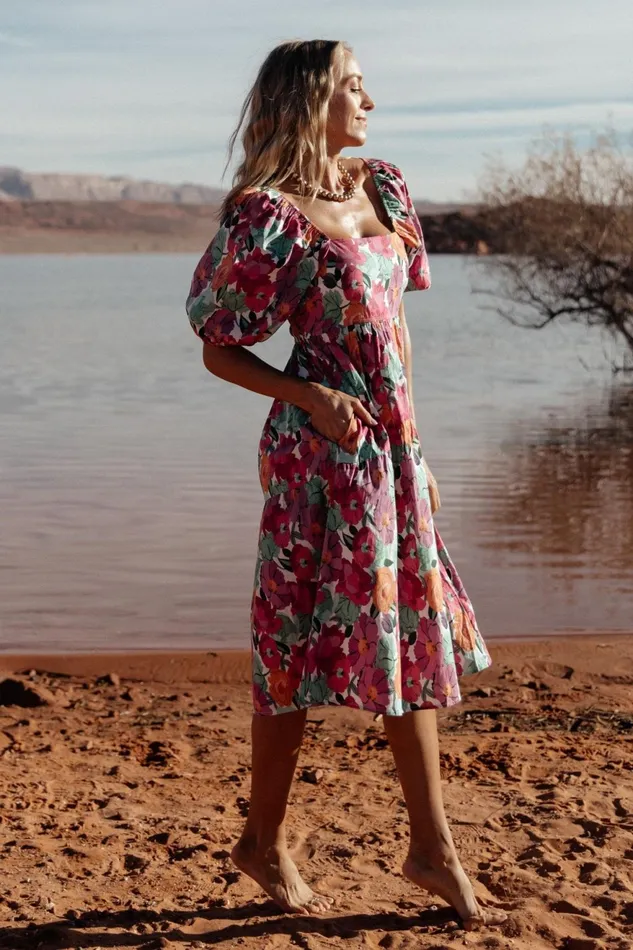 Women Midi Dresses Baltic Born Aimee Puff Sleeve Midi Dress Pink Multi Women Midi Dresses Baltic Born Aimee Puff Sleeve Midi Dress Pink Multi