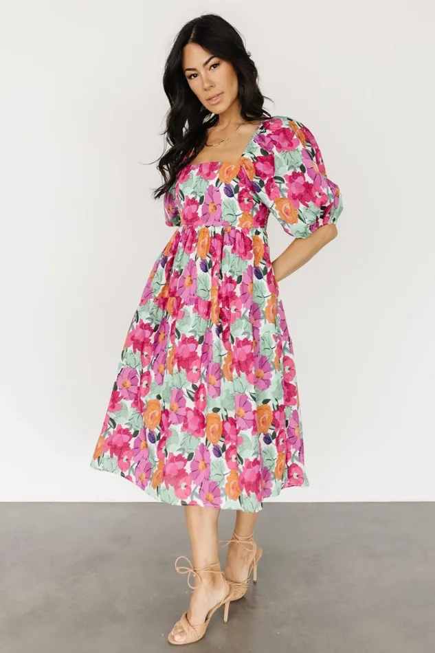 Women Midi Dresses Baltic Born Aimee Puff Sleeve Midi Dress Pink Multi Women Midi Dresses Baltic Born Aimee Puff Sleeve Midi Dress Pink Multi