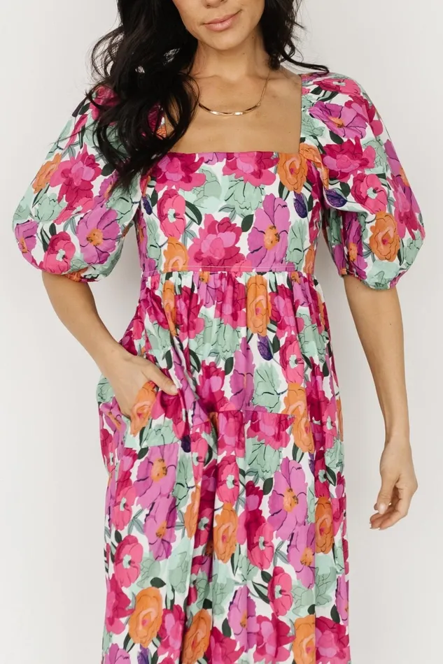 Women Midi Dresses Baltic Born Aimee Puff Sleeve Midi Dress Pink Multi Women Midi Dresses Baltic Born Aimee Puff Sleeve Midi Dress Pink Multi