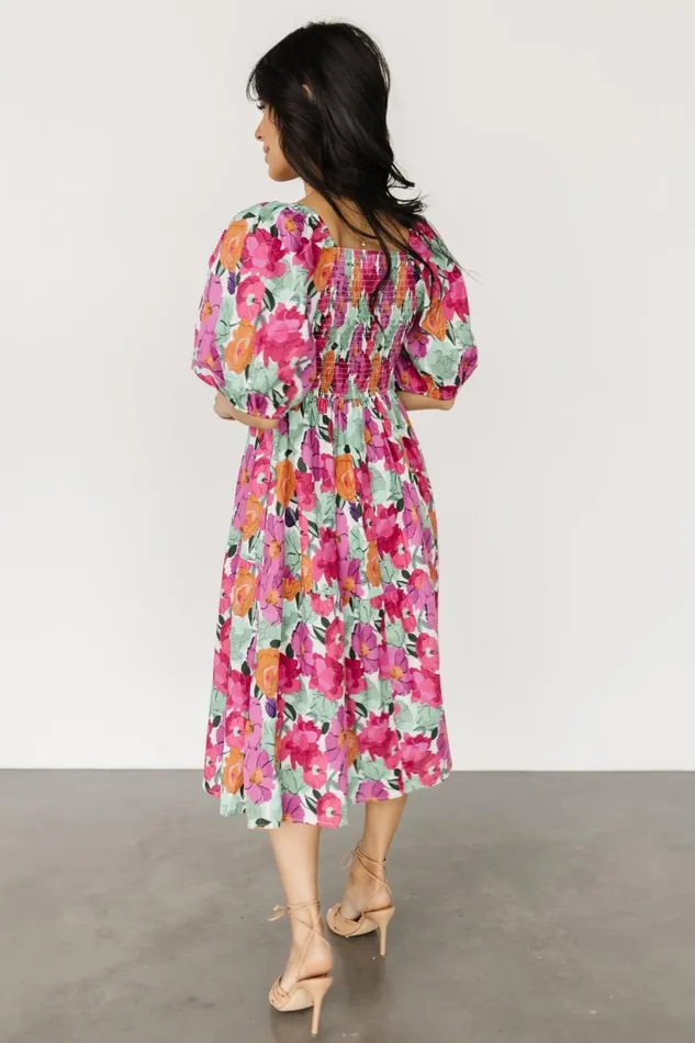 Women Midi Dresses Baltic Born Aimee Puff Sleeve Midi Dress Pink Multi Women Midi Dresses Baltic Born Aimee Puff Sleeve Midi Dress Pink Multi