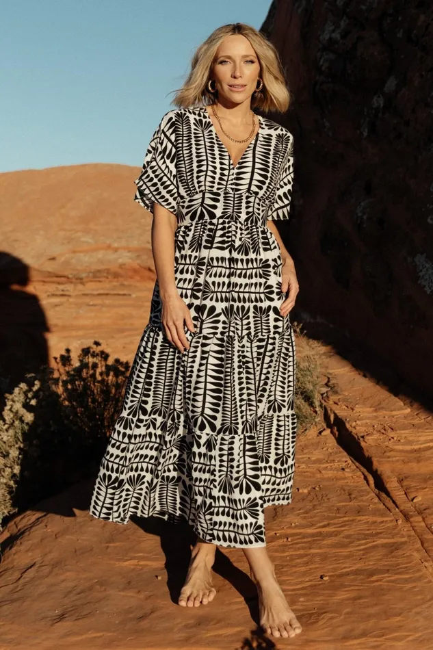 Women Midi Dresses Baltic Born Austin Kimono Dress Black Print