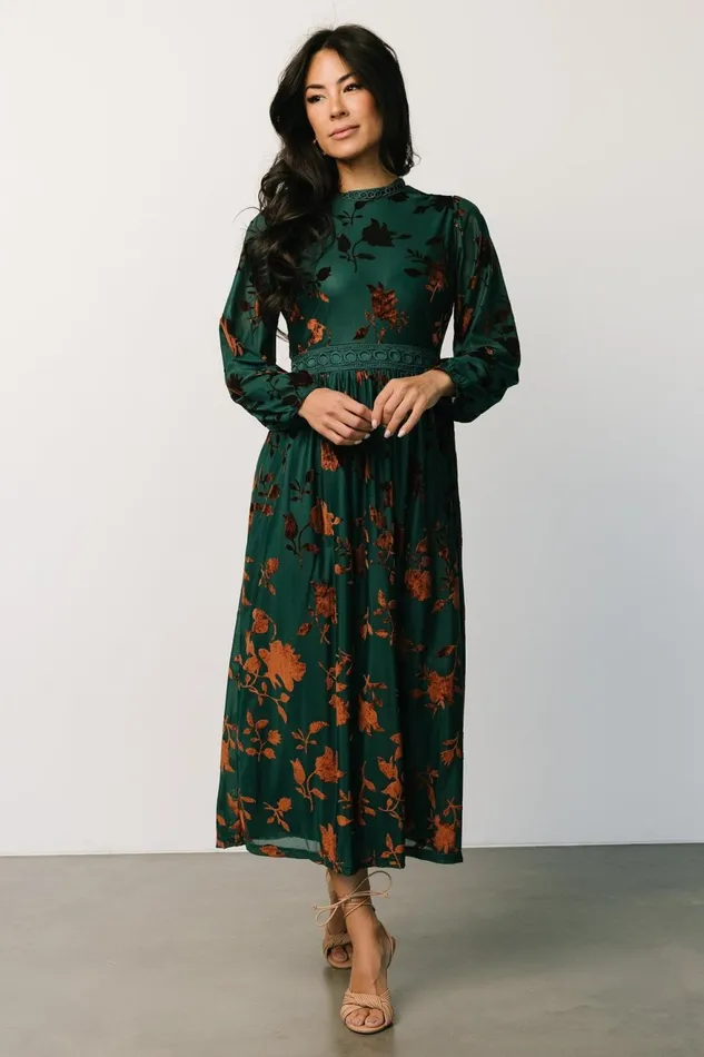 Women Midi Dresses Baltic Born Christine Velvet Embossed Midi Dress Jade