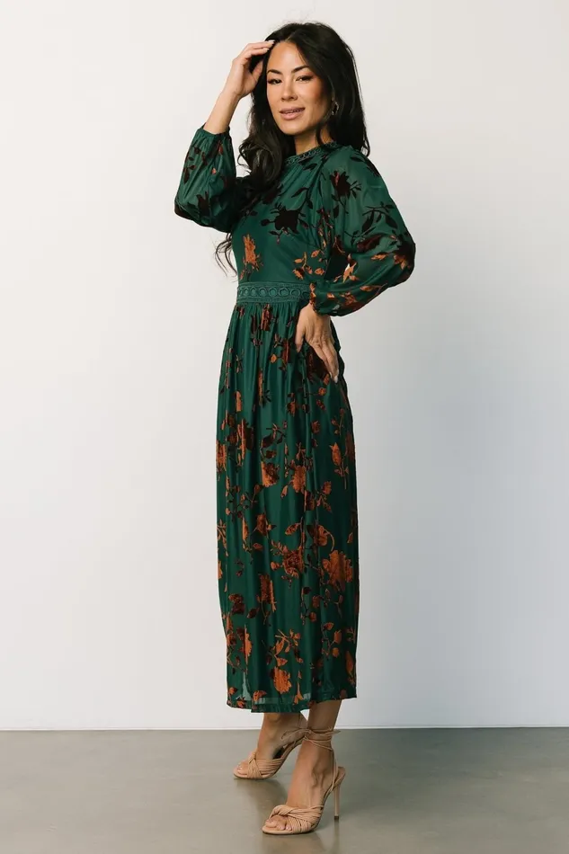 Women Midi Dresses Baltic Born Christine Velvet Embossed Midi Dress Jade Women Midi Dresses Baltic Born Christine Velvet Embossed Midi Dress Jade