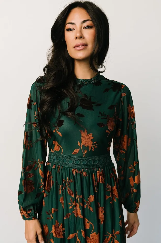 Women Midi Dresses Baltic Born Christine Velvet Embossed Midi Dress Jade Women Midi Dresses Baltic Born Christine Velvet Embossed Midi Dress Jade
