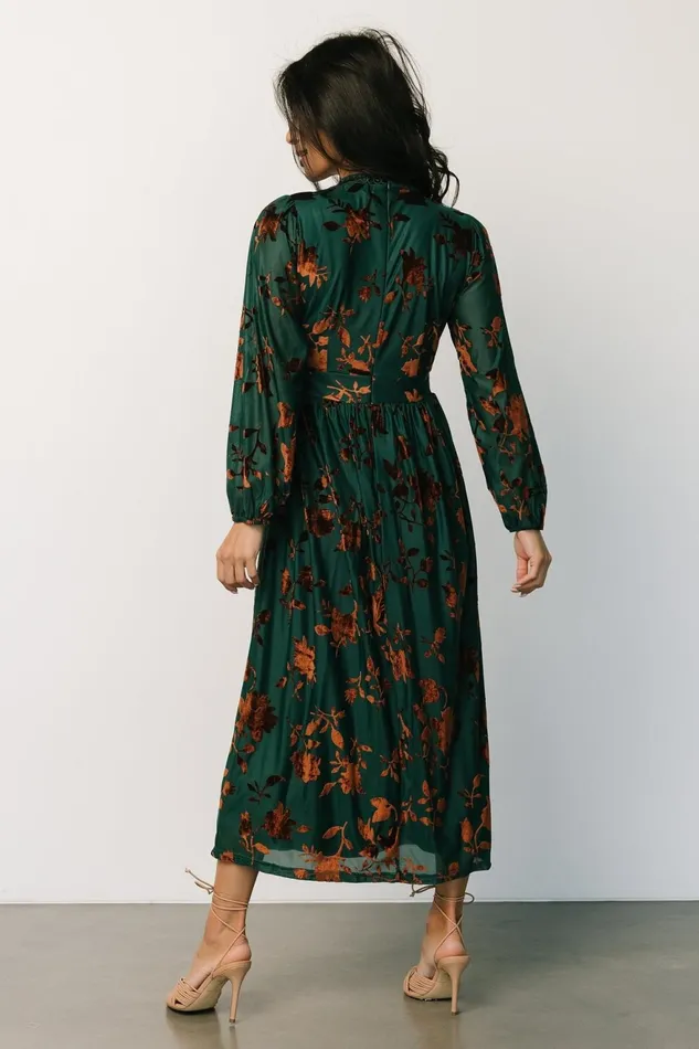 Women Midi Dresses Baltic Born Christine Velvet Embossed Midi Dress Jade Women Midi Dresses Baltic Born Christine Velvet Embossed Midi Dress Jade