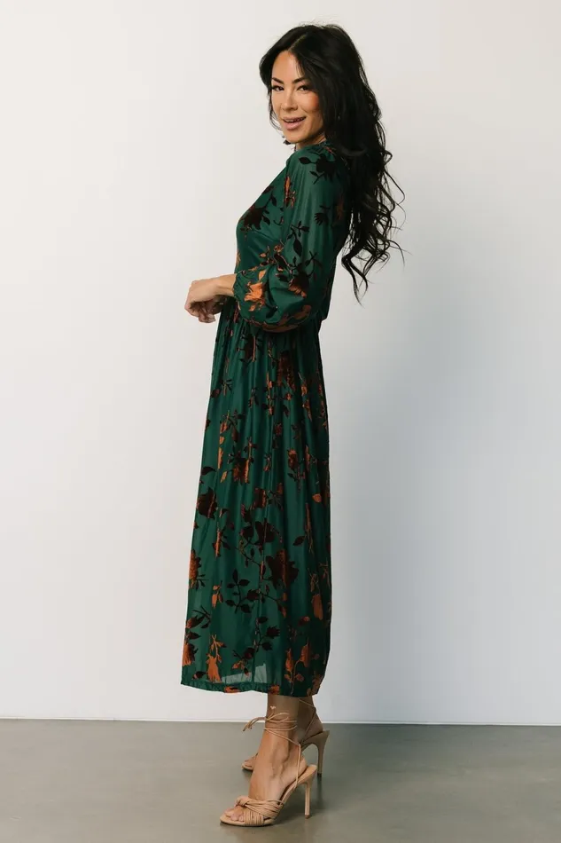 Women Midi Dresses Baltic Born Christine Velvet Embossed Midi Dress Jade Women Midi Dresses Baltic Born Christine Velvet Embossed Midi Dress Jade