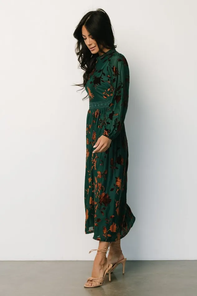 Women Midi Dresses Baltic Born Christine Velvet Embossed Midi Dress Jade Women Midi Dresses Baltic Born Christine Velvet Embossed Midi Dress Jade