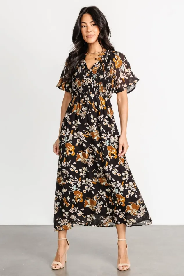 Women Midi Dresses Baltic Born Hathaway Midi Dress Black Floral