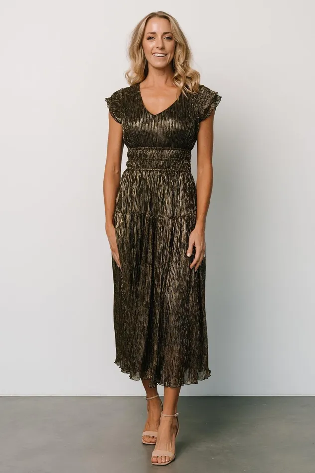 Women Midi Dresses Baltic Born Miley Pleated Shimmer Dress Gold