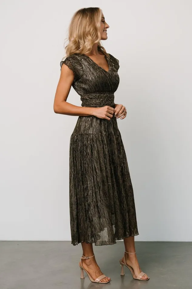 Women Midi Dresses Baltic Born Miley Pleated Shimmer Dress Gold Women Midi Dresses Baltic Born Miley Pleated Shimmer Dress Gold