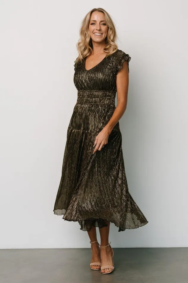 Women Midi Dresses Baltic Born Miley Pleated Shimmer Dress Gold Women Midi Dresses Baltic Born Miley Pleated Shimmer Dress Gold