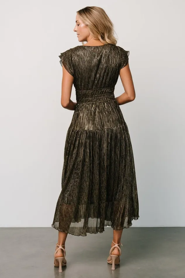 Women Midi Dresses Baltic Born Miley Pleated Shimmer Dress Gold Women Midi Dresses Baltic Born Miley Pleated Shimmer Dress Gold