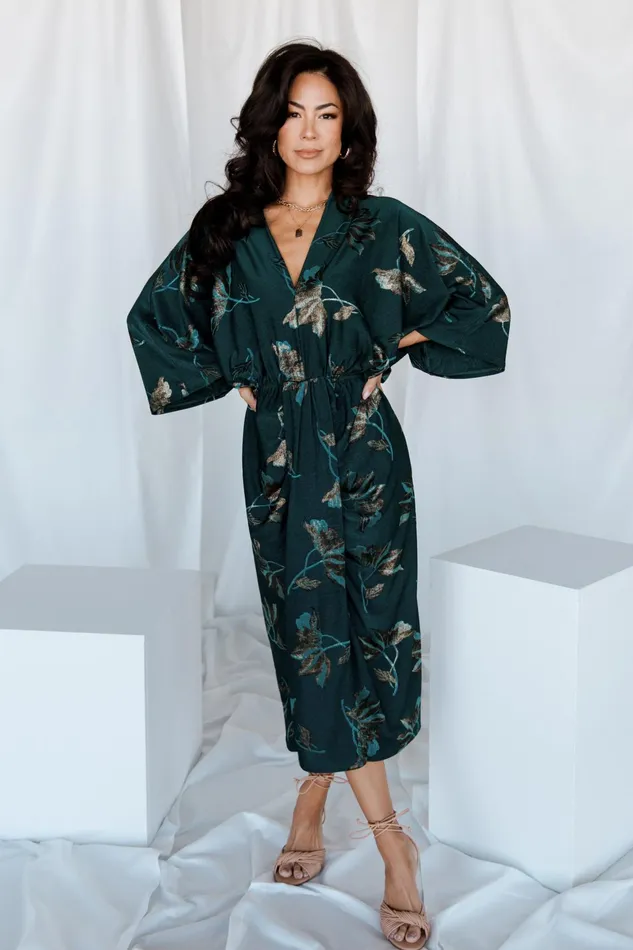 Women Midi Dresses Baltic Born Shaneen Ruched Midi Dress Jade Floral Shimmer Women Midi Dresses Baltic Born Shaneen Ruched Midi Dress Jade Floral Shimmer