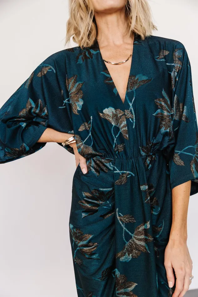 Women Midi Dresses Baltic Born Shaneen Ruched Midi Dress Jade Floral Shimmer Women Midi Dresses Baltic Born Shaneen Ruched Midi Dress Jade Floral Shimmer
