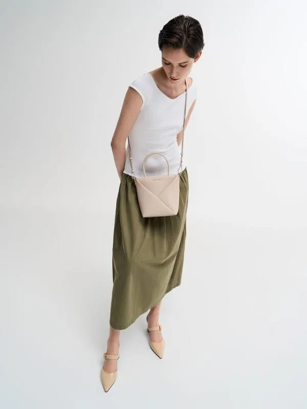 Women Midori Geometric Elongated Tote Bag 8211 Oat CHARLES and KEITH Tote Bags