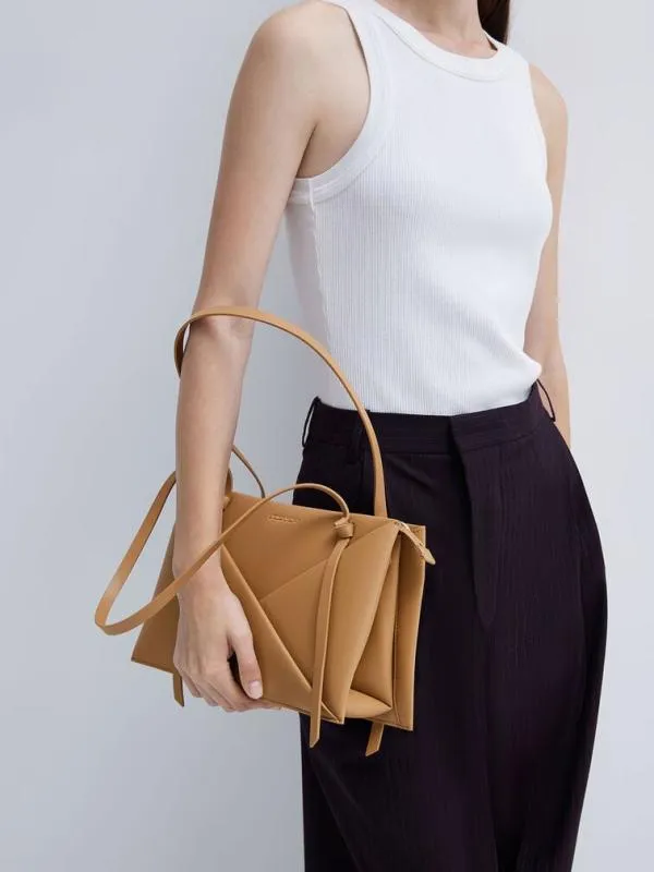 Women Midori Geometric Tote Bag 8211 Camel CHARLES and KEITH Tote Bags