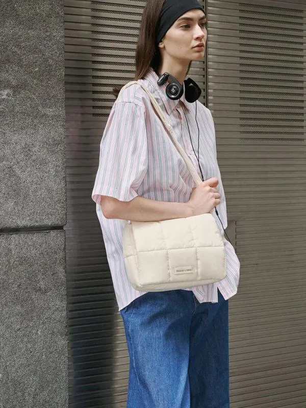 Women Mini Errya Nylon Quilted Puffy Crossbody Bag 8211 White CHARLES and KEITH Crossbody Bags