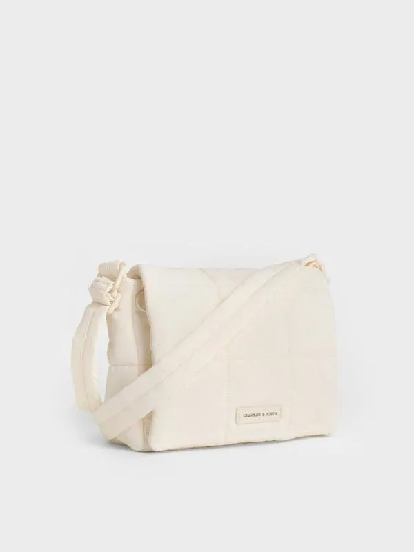 Women Mini Errya Nylon Quilted Puffy Crossbody Bag 8211 White CHARLES and KEITH Crossbody Bags