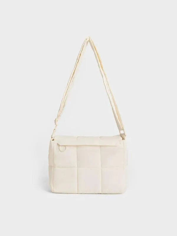Women Mini Errya Nylon Quilted Puffy Crossbody Bag 8211 White CHARLES and KEITH Crossbody Bags