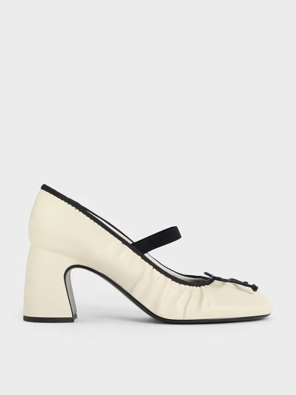 Women Mino Ruched Mary Jane Pumps 8211 Chalk CHARLES and KEITH Heels