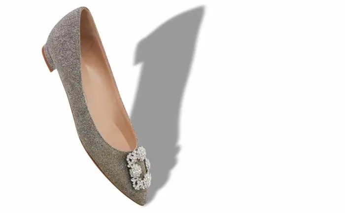 Women Mixed Glitter Fabric Jewel Buckle Flat Pumps Manolo Blahnik Flats