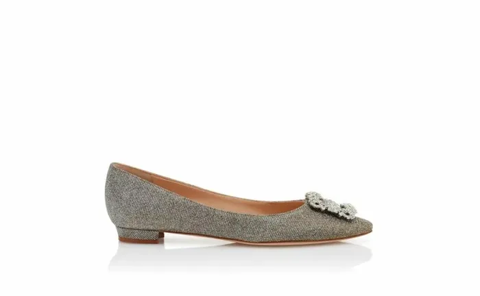 Women Mixed Glitter Fabric Jewel Buckle Flat Pumps Manolo Blahnik Flats