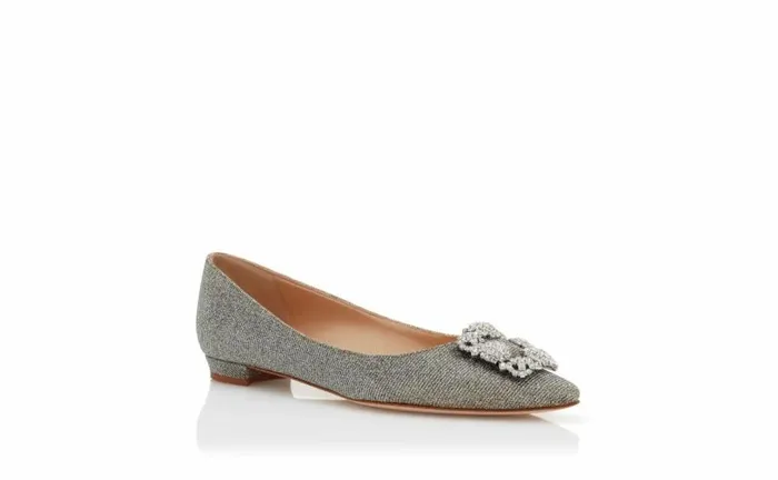Women Mixed Glitter Fabric Jewel Buckle Flat Pumps Manolo Blahnik Flats
