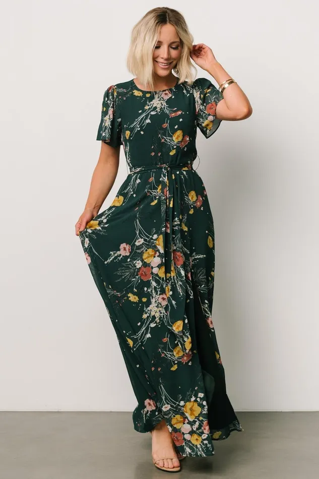 Women Mother Of The Bride Baltic Born Naomi Short Sleeve Maxi Dress Dark Green Floral Women Mother Of The Bride Baltic Born Naomi Short Sleeve Maxi Dress Dark Green Floral