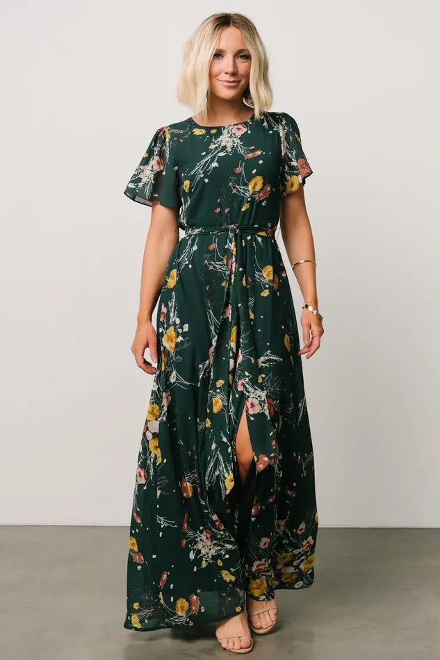 Women Mother Of The Bride Baltic Born Naomi Short Sleeve Maxi Dress Dark Green Floral Women Mother Of The Bride Baltic Born Naomi Short Sleeve Maxi Dress Dark Green Floral