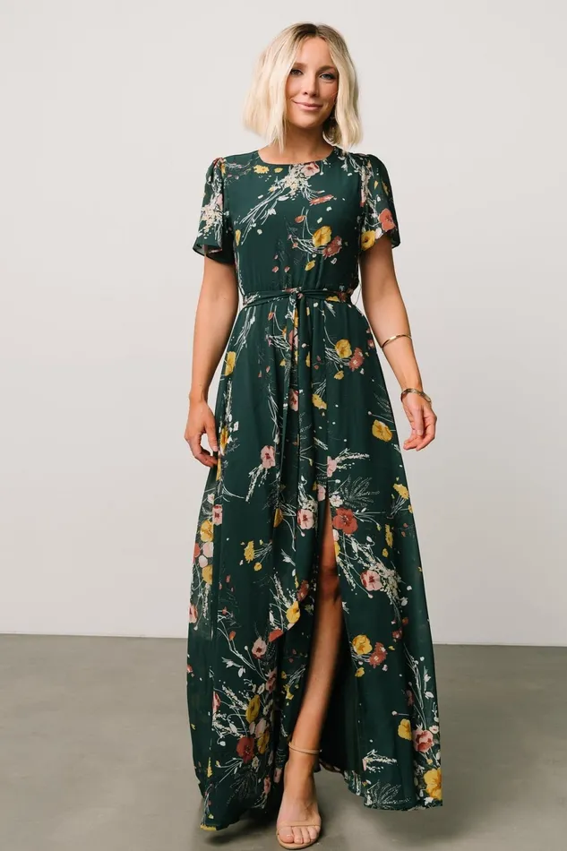 Women Mother Of The Bride Baltic Born Naomi Short Sleeve Maxi Dress Dark Green Floral Women Mother Of The Bride Baltic Born Naomi Short Sleeve Maxi Dress Dark Green Floral