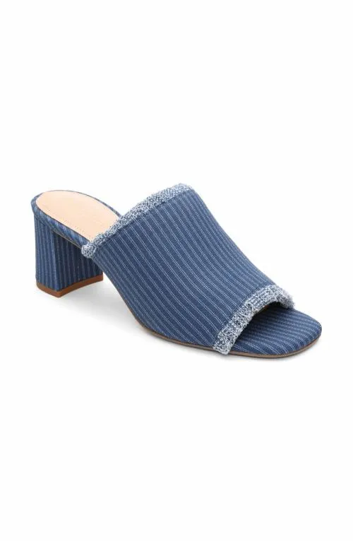 Women Mules Liverpool Los Angeles Brea Fringe Denim Mule Indigo Ecru