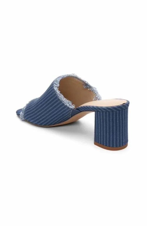 Women Mules Liverpool Los Angeles Brea Fringe Denim Mule Indigo Ecru