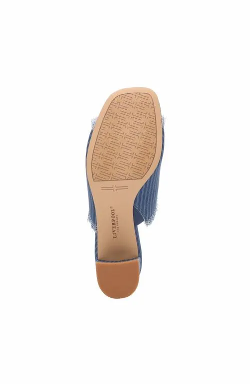 Women Mules Liverpool Los Angeles Brea Fringe Denim Mule Indigo Ecru