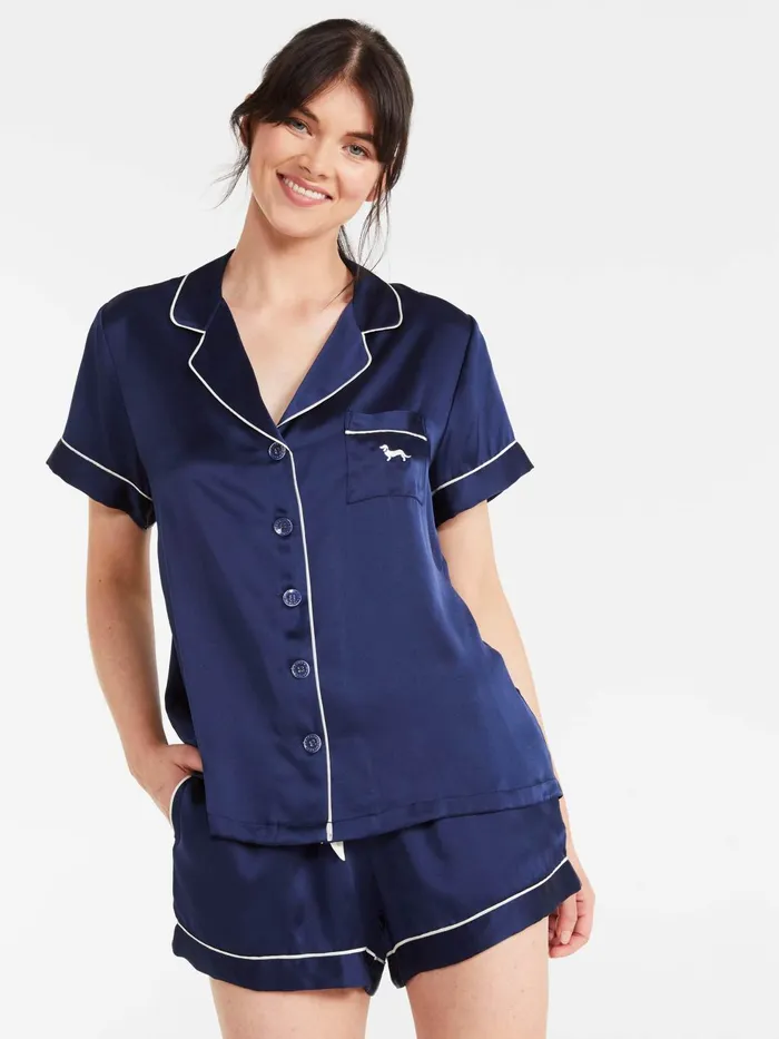 Women Navy Mulberry Silk Shortie Pj Set Navy Peter Alexander Silk