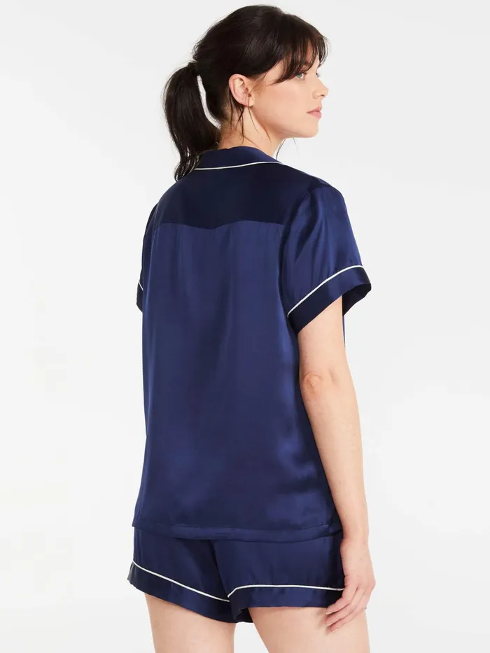 Women Navy Mulberry Silk Shortie Pj Set Navy Peter Alexander Silk