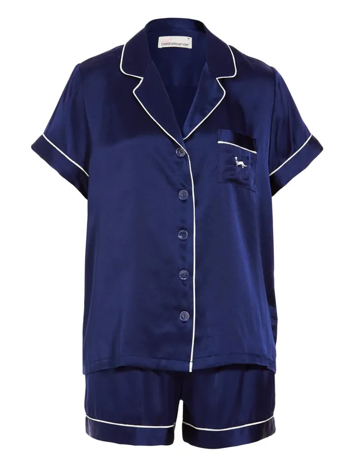 Women Navy Mulberry Silk Shortie Pj Set Navy Peter Alexander Silk