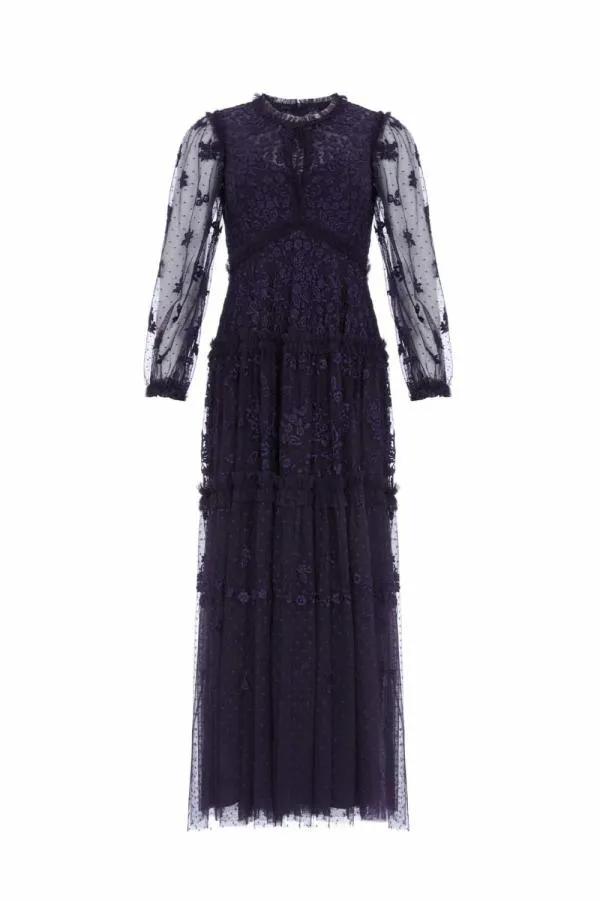 Women Needle and Thread Autumn Lace Long Sleeve Ankle Gown Blue Women Needle and Thread Autumn Lace Long Sleeve Ankle Gown Blue