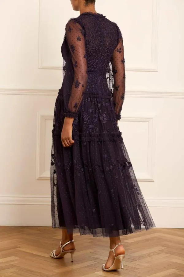 Women Needle and Thread Autumn Lace Long Sleeve Ankle Gown Blue Women Needle and Thread Autumn Lace Long Sleeve Ankle Gown Blue