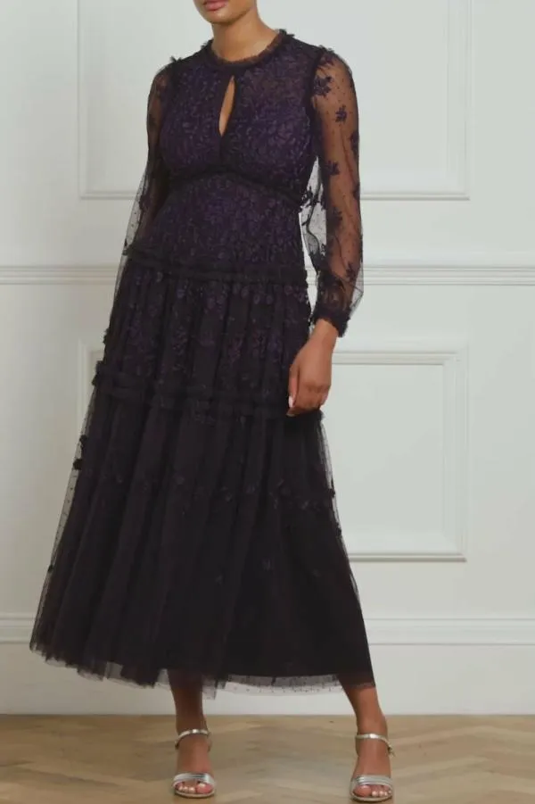 Women Needle and Thread Autumn Lace Long Sleeve Ankle Gown Blue Women Needle and Thread Autumn Lace Long Sleeve Ankle Gown Blue