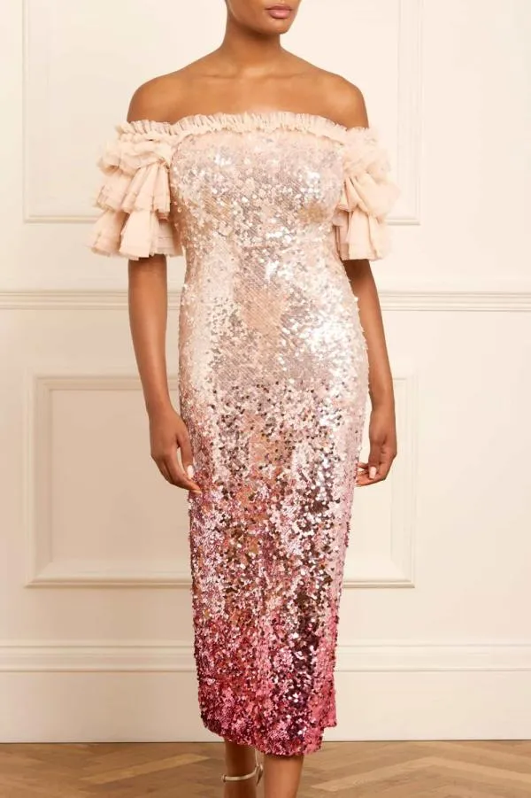 Women Needle and Thread Essie Ombre OffShoulder Ballerina Dress Pink